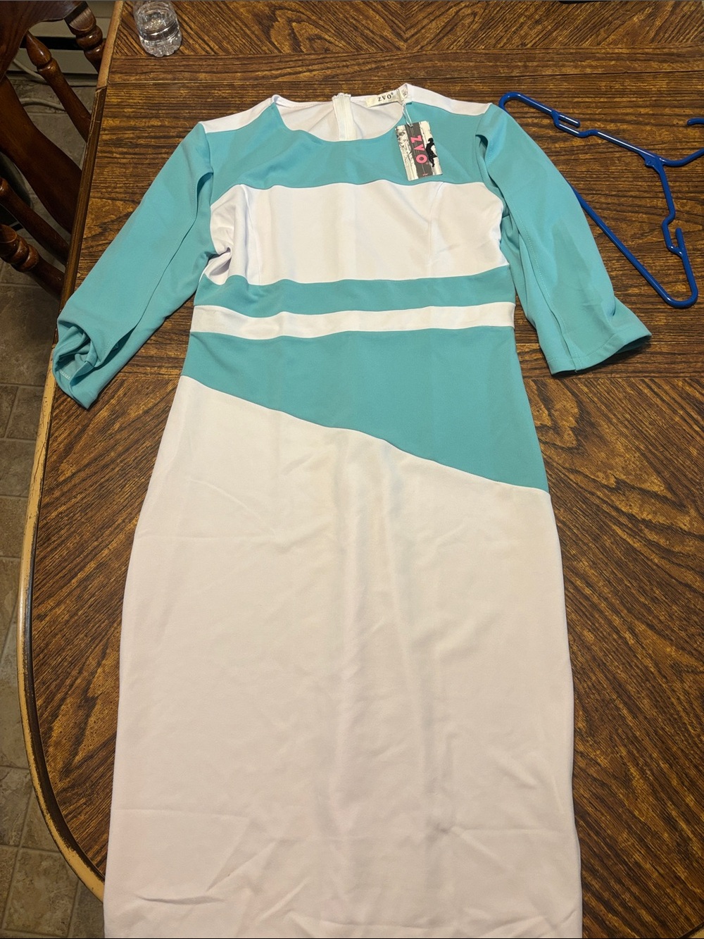 Colorblock Midi Dress in Aqua and White